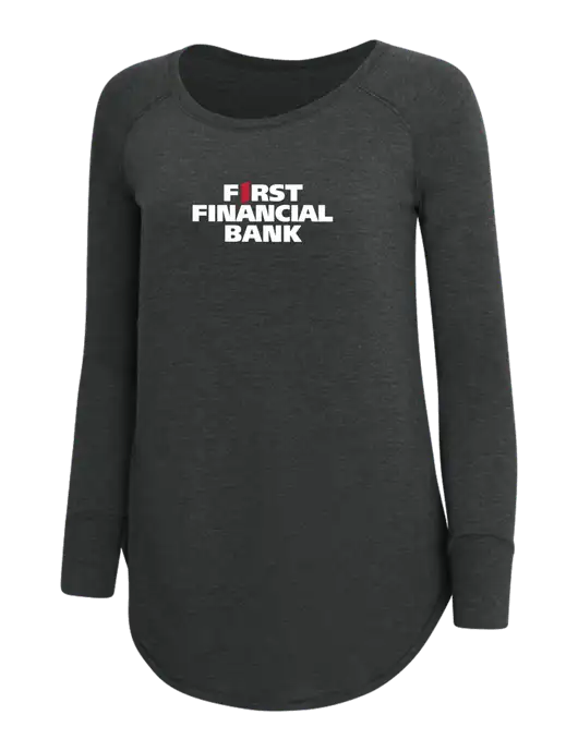 Womens Perfect Wide Collar Tunic Tri-Blend Black Frost 4.5 oz T-Shirt w/First Financial Bank Logo
