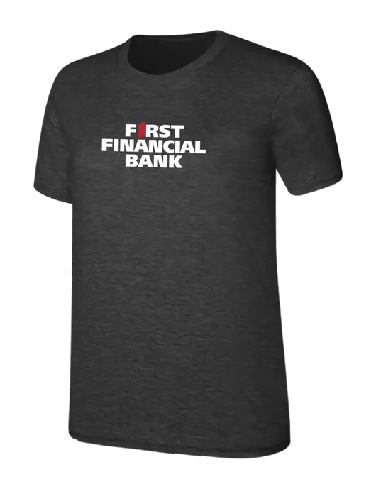 Womens Ring Spun Dark Heather Grey 4.5 oz T-Shirt w/First Financial Bank Logo