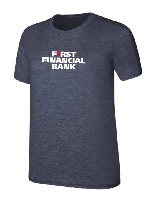 Womens Ring Spun Heather Navy 4.5 oz T-Shirt w/First Financial Bank Logo