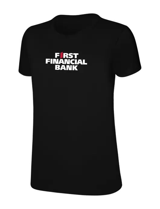 Womens Ring Spun Jet Black 4.5 oz T-Shirt w/First Financial Bank Logo