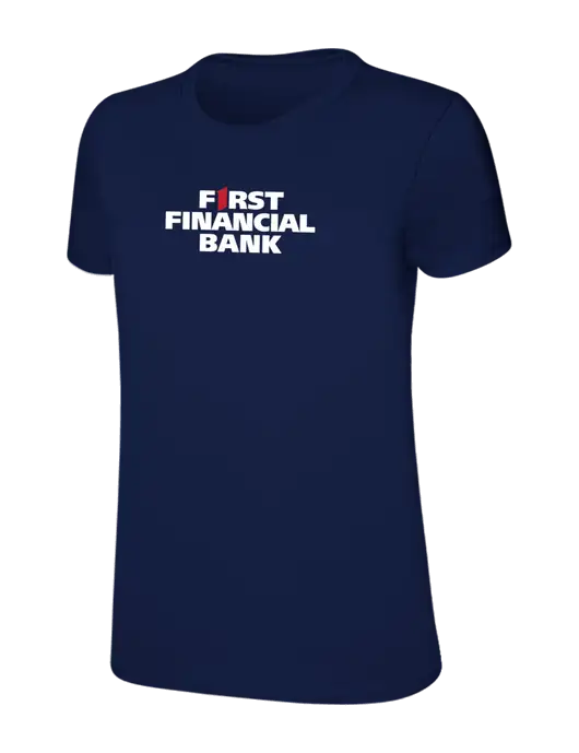 Womens Ring Spun Navy 4.5 oz T-Shirt w/First Financial Bank Logo