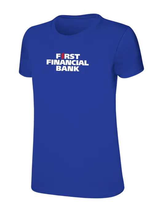 Womens Ring Spun Royal 4.5 oz T-Shirt w/First Financial Bank Logo