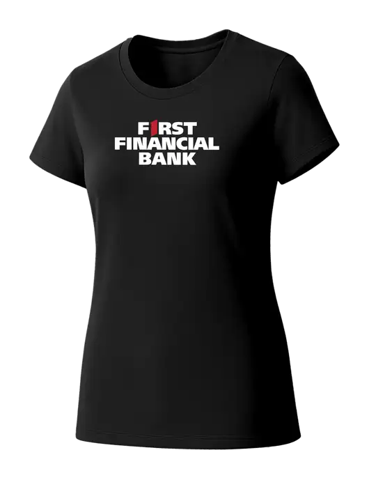 Womens Seriously Soft Black T-Shirt w/First Financial Bank Logo