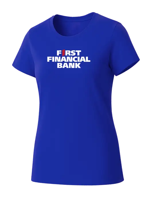 Womens Seriously Soft Royal T-Shirt w/First Financial Bank Logo