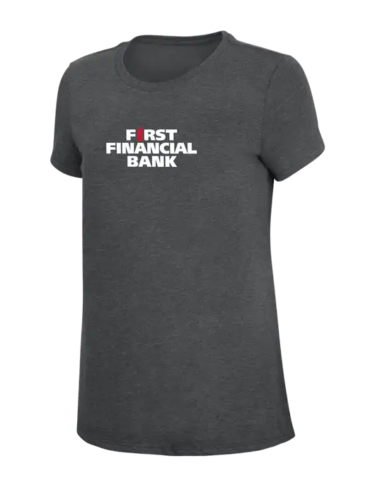 Womens Simply Soft Charcoal 4.5oz Poly/Combed Ring Spun Cotton T-Shirt w/First Financial Bank Logo