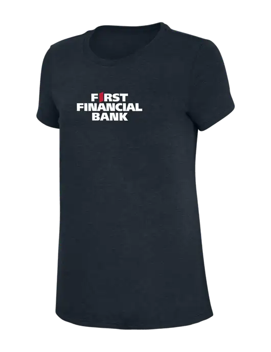 Womens Simply Soft Navy 4.5oz Poly/Combed Ring Spun Cotton T-Shirt w/First Financial Bank Logo