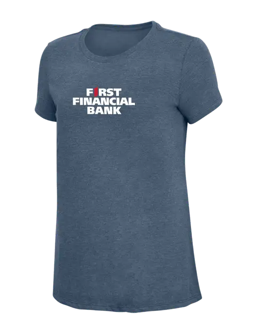 Womens Simply Soft Navy Frost 4.5oz  Poly/Combed Ring Spun Cotton T-Shirt w/First Financial Bank Logo