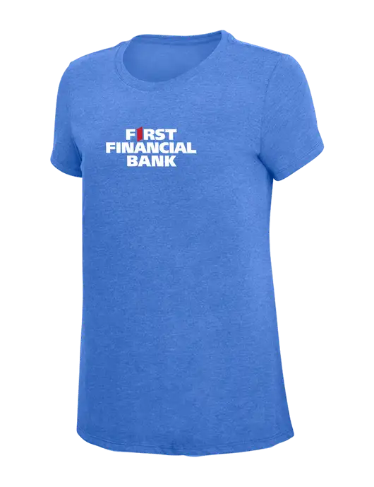 Womens Simply Soft Royal Frost 4.5oz  Poly/Combed Ring Spun Cotton T-Shirt w/First Financial Bank Logo