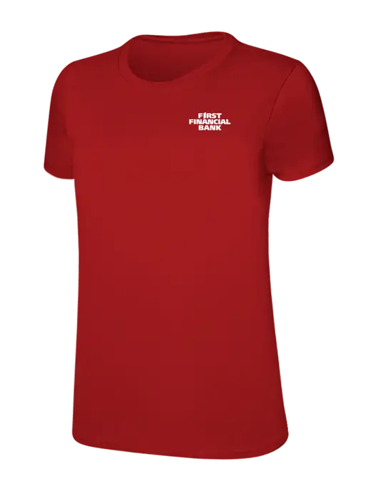 Womens Ring Spun Bright Red 4.5 oz T-Shirt w/First Financial Bank Logo