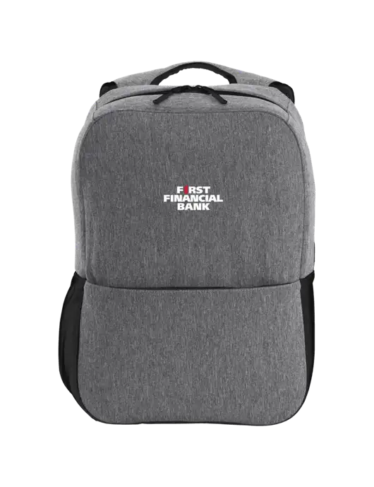 Access Square Laptop Graphite Heather/Black Backpack w/First Financial Bank Logo