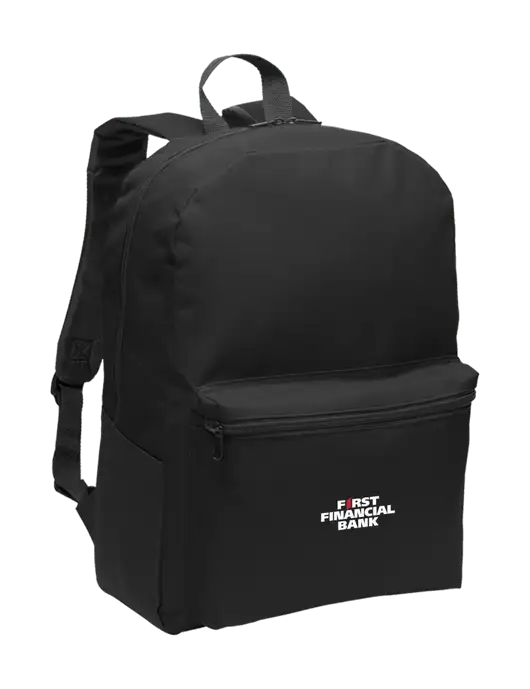 Casual Black Lightweight Laptop Backpack w/First Financial Bank Logo