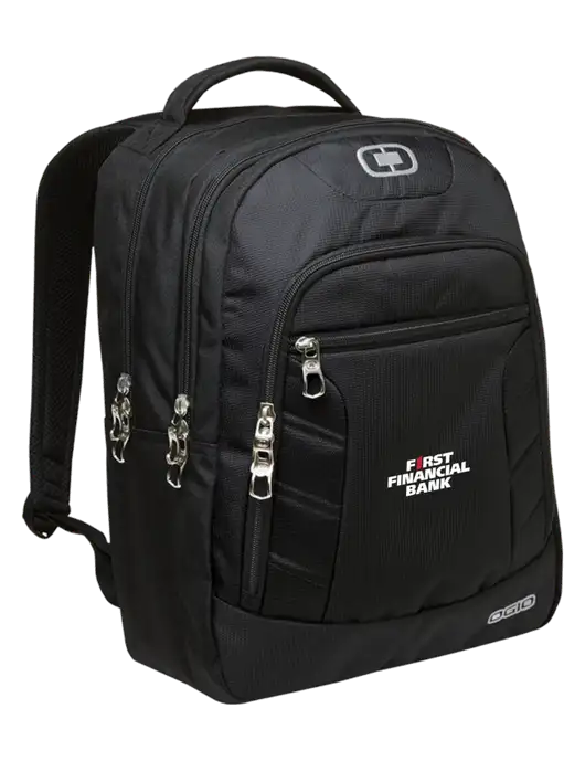 OGIO Black/Silver Colton Laptop Backpack
 w/First Financial Bank Logo