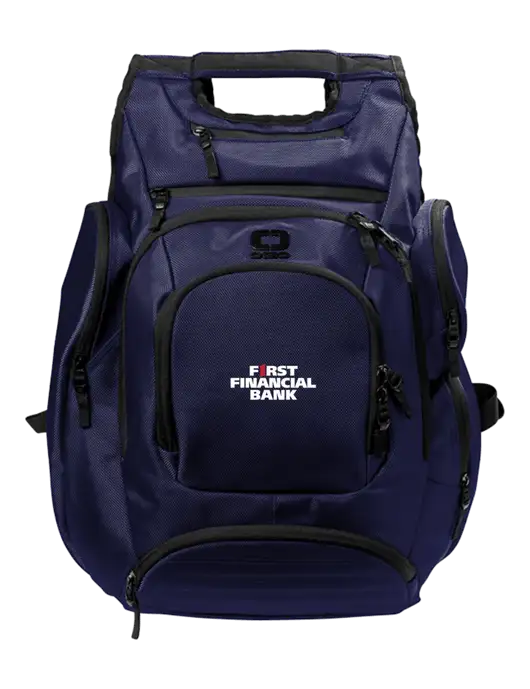OGIO Navy Metro Ballistic Laptop Backpack w/First Financial Bank Logo