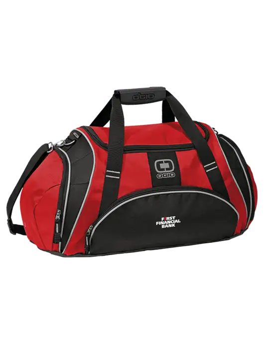 OGIO Red Crunch Duffel
 w/First Financial Bank Logo