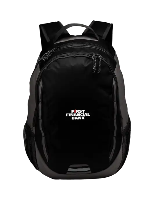Ridge Black/Dark Charcoal Laptop Backpack w/First Financial Bank Logo