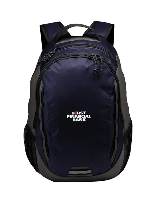 Ridge Deep Navy/Dark Charcoal Laptop Backpack w/First Financial Bank Logo