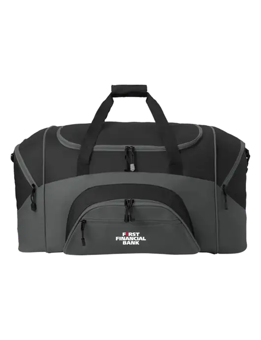 Standard Colorblock Black/Dark Grey Sport Duffel w/First Financial Bank Logo
