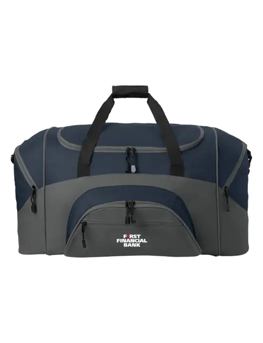 Standard Colorblock Navy/Dark Grey Sport Duffel w/First Financial Bank Logo