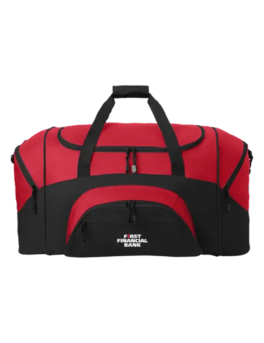 Standard Colorblock Red/Black Sport Duffel w/First Financial Bank Logo