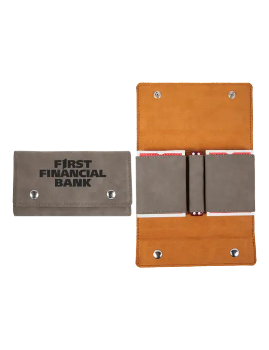 Grey Leatherette Card & Dice Set w/First Financial Bank Logo