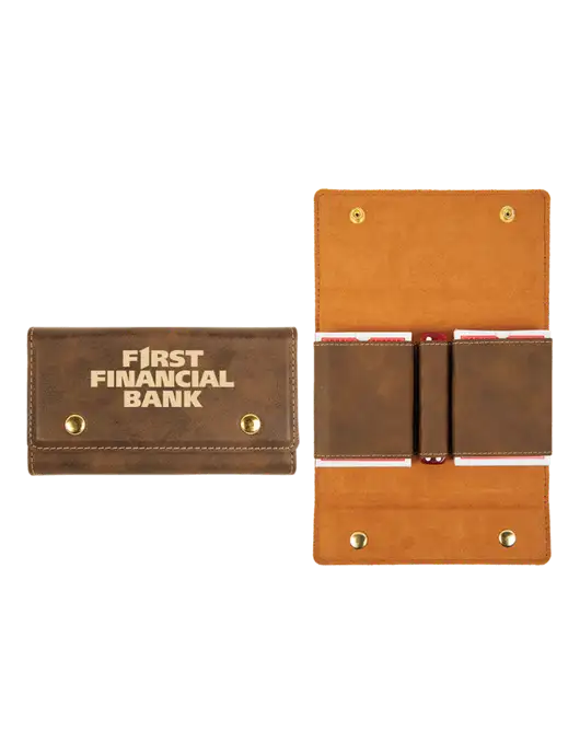 Rustic Leatherette Card & Dice Set w/First Financial Bank Logo