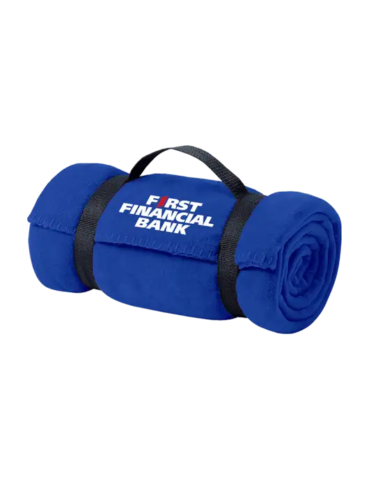 Casual Royal Fleece Blanket With Strap  w/First Financial Bank Logo