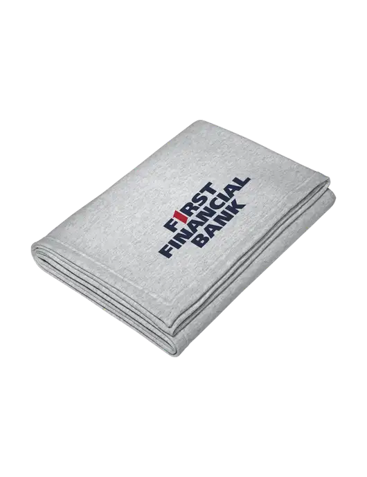 Core Light Grey Heather Fleece Sweatshirt Blanket w/First Financial Bank Logo