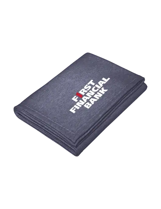 Core Heather Navy Fleece Sweatshirt Blanket w/First Financial Bank Logo