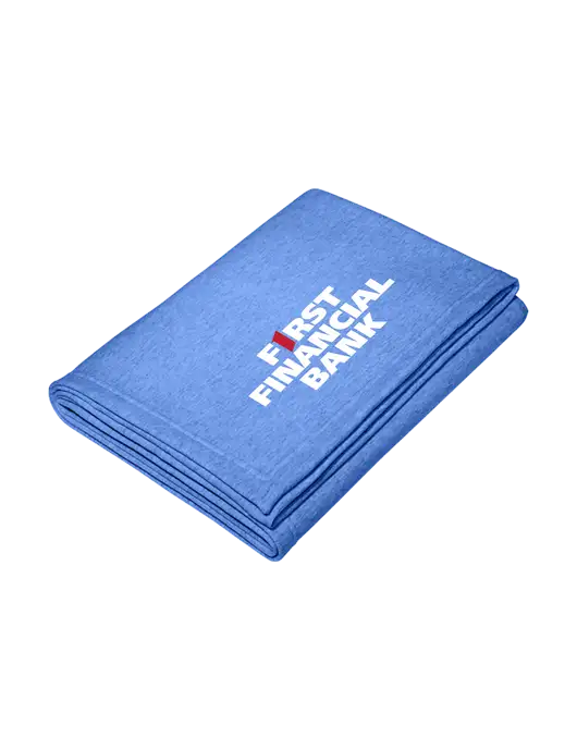 Core Heather Royal Fleece Sweatshirt Blanket w/First Financial Bank Logo