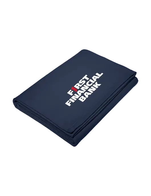 Core Navy Fleece Sweatshirt Blanket w/First Financial Bank Logo
