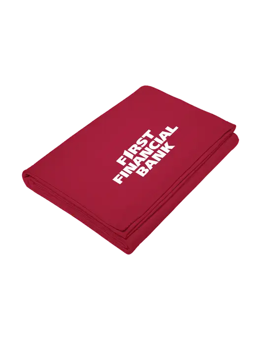 Core Red Fleece Sweatshirt Blanket w/First Financial Bank Logo