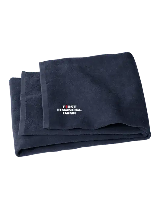 Navy Beach Towel w/First Financial Bank Logo