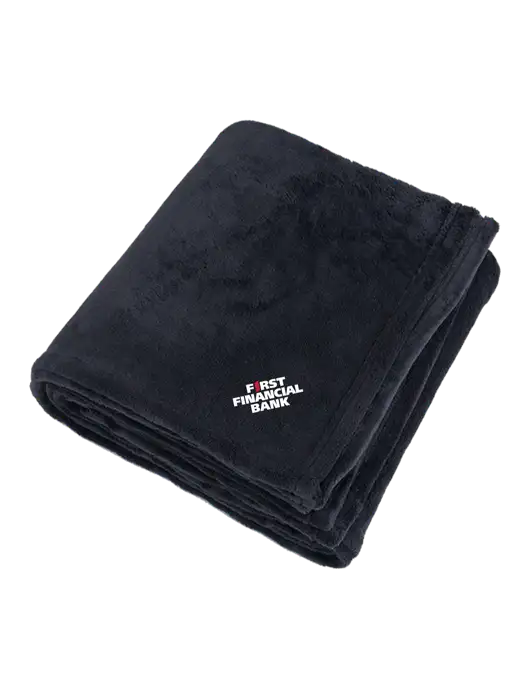 Oversized Deep Black Ultra Plush Blanket w/First Financial Bank Logo