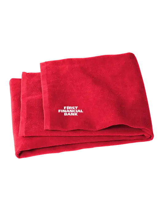 Red Beach Towel w/First Financial Bank Logo