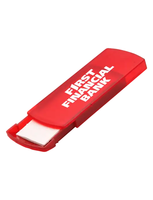 Slide Right Red Bandage Dispenser w/First Financial Bank Logo