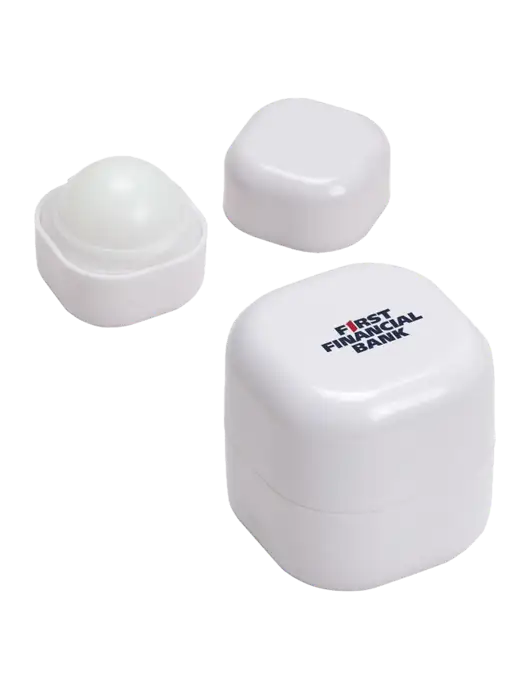 White Chap Cube Vanilla Lip Balm w/First Financial Bank Logo