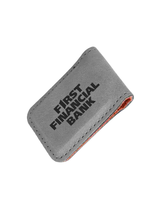 Gray Leatherette Money Clip w/First Financial Bank Logo