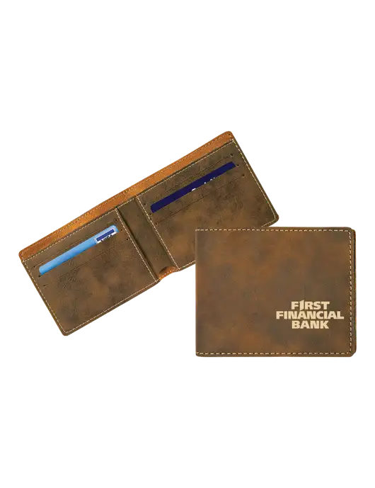 Rustic Leatherette Bifold Wallet w/First Financial Bank Logo