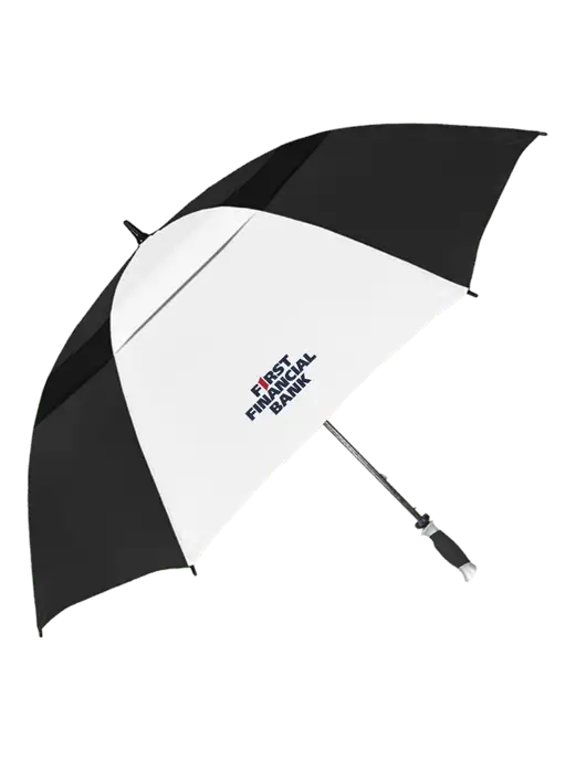 Black/White Vented Typhoon Tamer Golf Umbrella w/First Financial Bank Logo