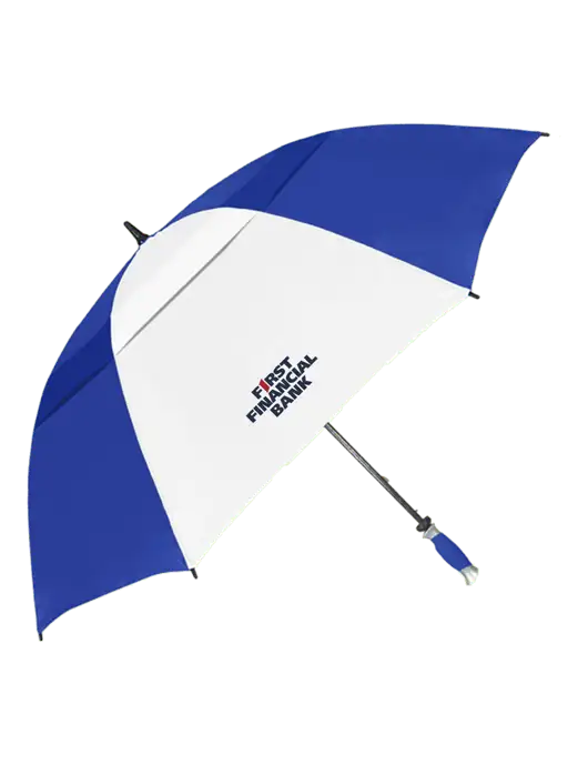 Royal/White Vented Typhoon Tamer Golf Umbrella w/First Financial Bank Logo