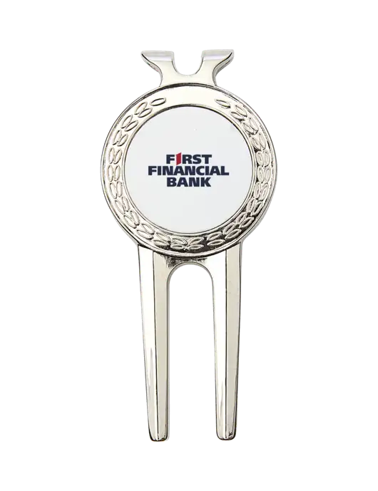 Silver Divot Tool, 1.5 x 3 w/First Financial Bank Logo