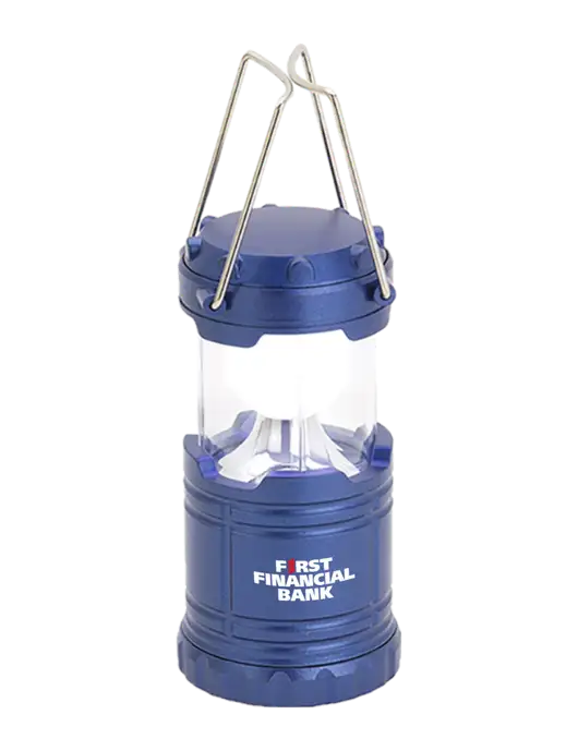 Blue Mini Retro Lantern w/First Financial Bank Logo