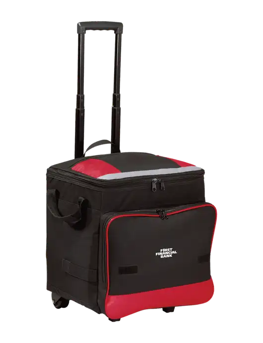 Red Rolling Cooler w/First Financial Bank Logo