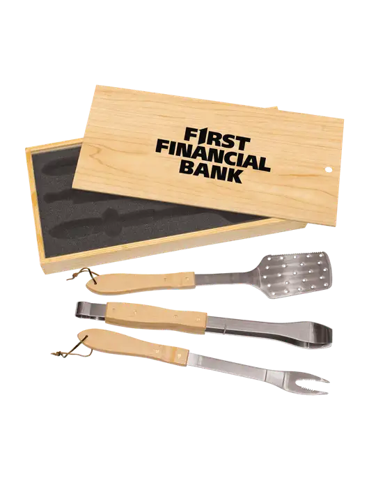 Wood BBQ Gift Set w/First Financial Bank Logo