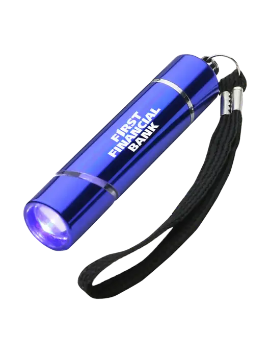 Blue Aluminum Scope LED Flashlight w/First Financial Bank Logo
